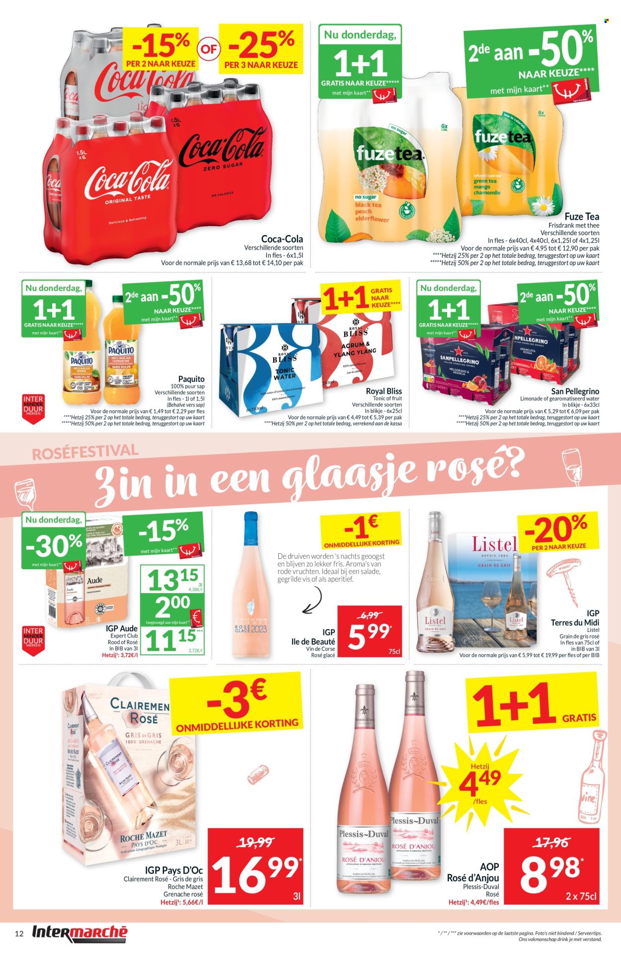 thumbnail - Intermarché-aanbieding - 30/04/2024 - 05/05/2024 -  producten in de aanbieding - salade, druiven, rode vruchten, Coca-Cola, sap, limonade, thee, fuzetea, fles. Pagina 12.