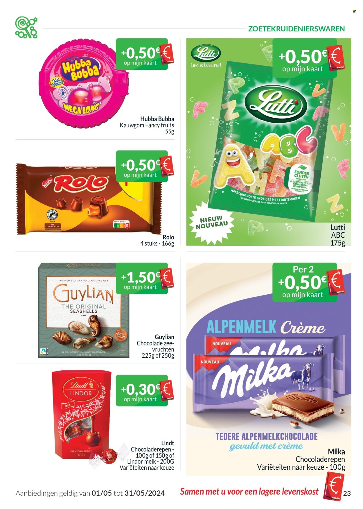 thumbnail - Intermarché-aanbieding - 01/05/2024 - 31/05/2024 -  producten in de aanbieding - Milka, melk, Nestlé, chocolade, kauwgom, praline. Pagina 23.