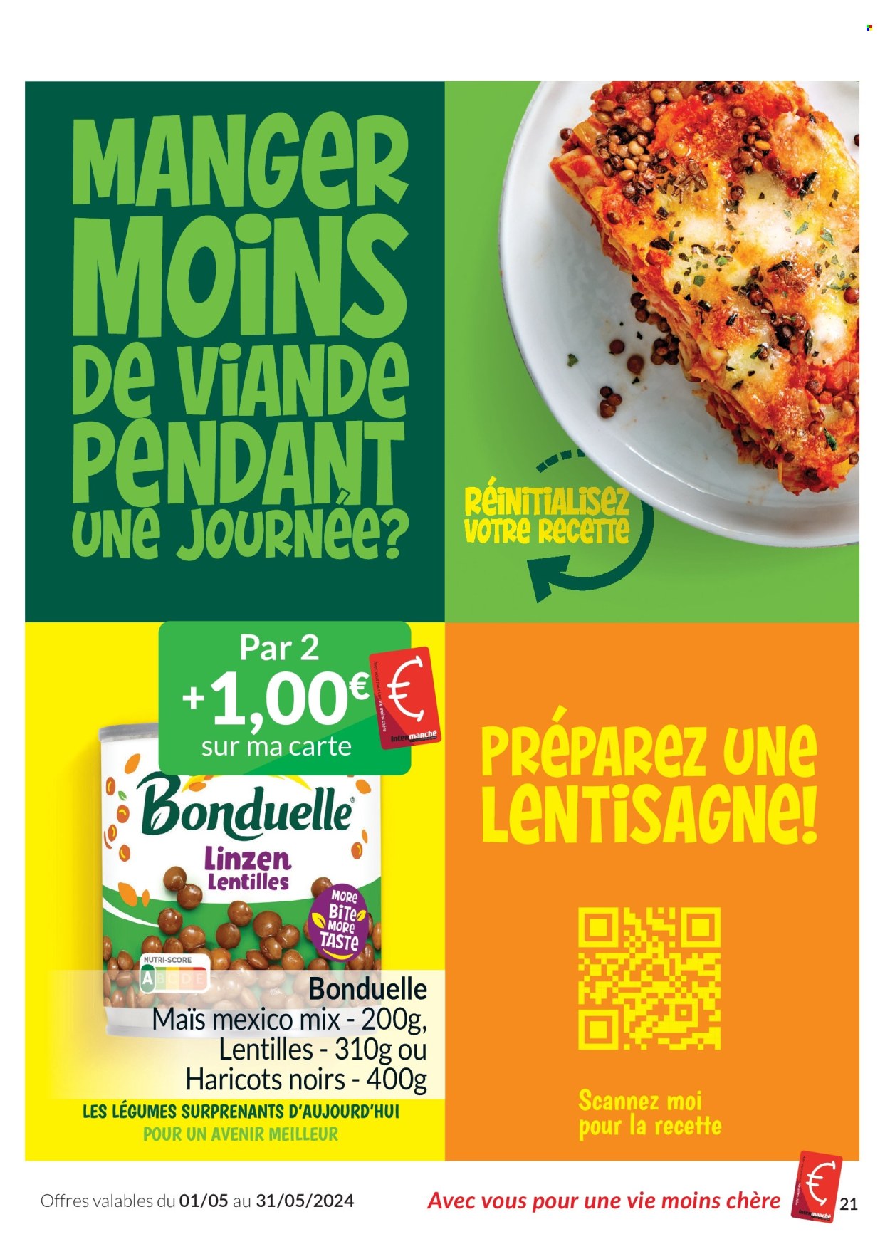 thumbnail - Intermarché-aanbieding - 01/05/2024 - 31/05/2024 -  producten in de aanbieding - maïs, Bonduelle, linzen. Pagina 21.