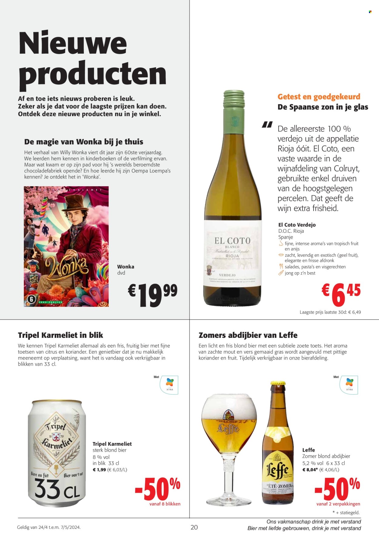thumbnail - Colruyt-aanbieding - 24/04/2024 - 07/05/2024 -  producten in de aanbieding - Leffe, bier, alcohol, Rioja, rode wijn, wijn, glazen. Pagina 1.