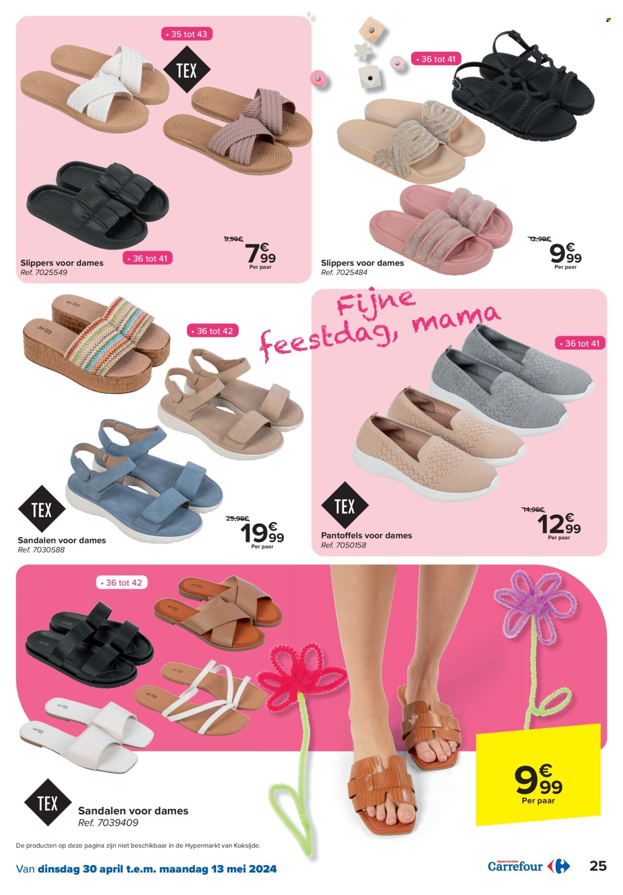 thumbnail - Carrefour hypermarkt-aanbieding - 30/04/2024 - 13/05/2024 -  producten in de aanbieding - pantoffels, sandalen, slippers. Pagina 25.