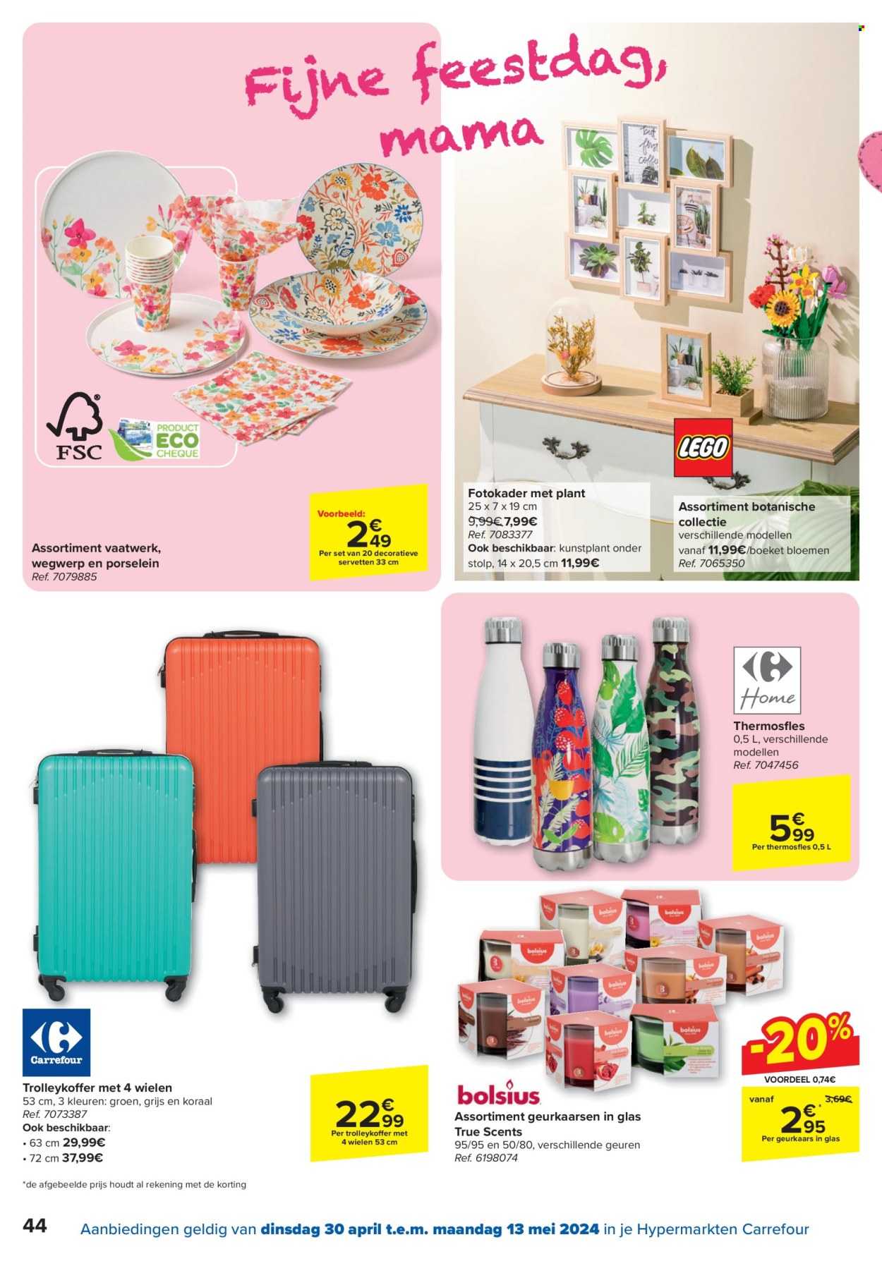 thumbnail - Carrefour hypermarkt-aanbieding - 30/04/2024 - 13/05/2024 -  producten in de aanbieding - thermosfles, servetten, kaars, fotokader, kunstplant. Pagina 44.