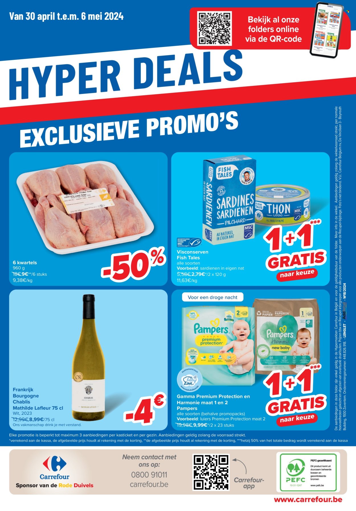 thumbnail - Carrefour hypermarkt-aanbieding - 30/04/2024 - 13/05/2024 -  producten in de aanbieding - alcohol, Gamma, Chablis, wijn, Frankrijk, luiers, Pampers. Pagina 52.