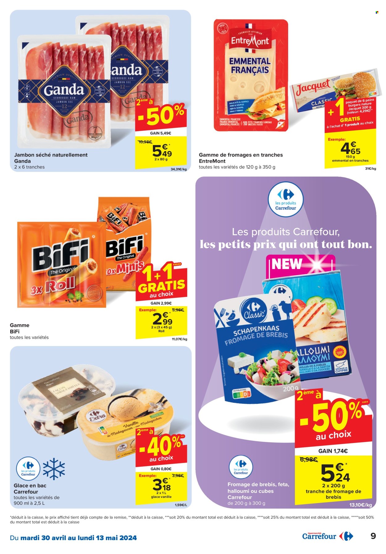 thumbnail - Carrefour hypermarkt-aanbieding - 30/04/2024 - 13/05/2024 -  producten in de aanbieding - halloumi, Emmental, Feta. Pagina 9.