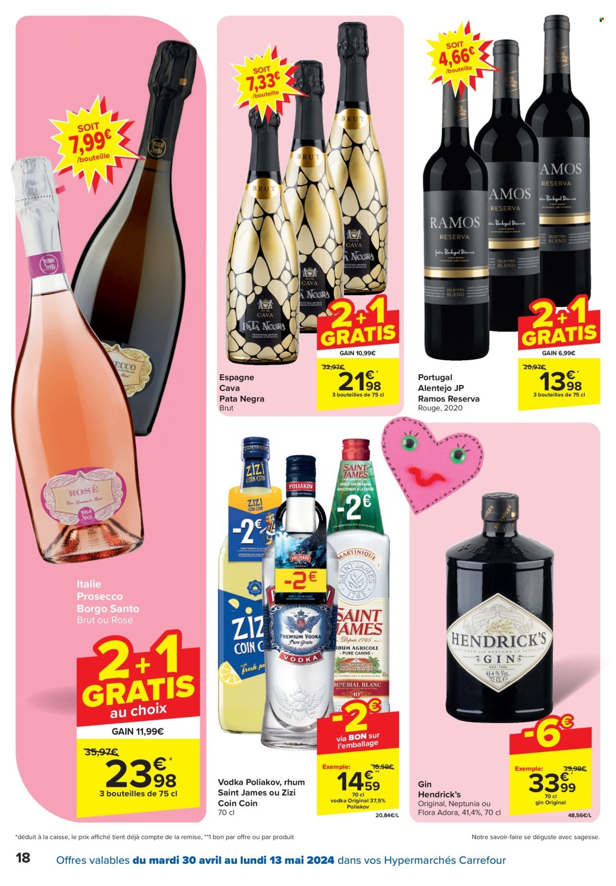 thumbnail - Carrefour hypermarkt-aanbieding - 30/04/2024 - 13/05/2024 -  producten in de aanbieding - alcohol, Cava, prosecco, rum, vodka, gin. Pagina 18.