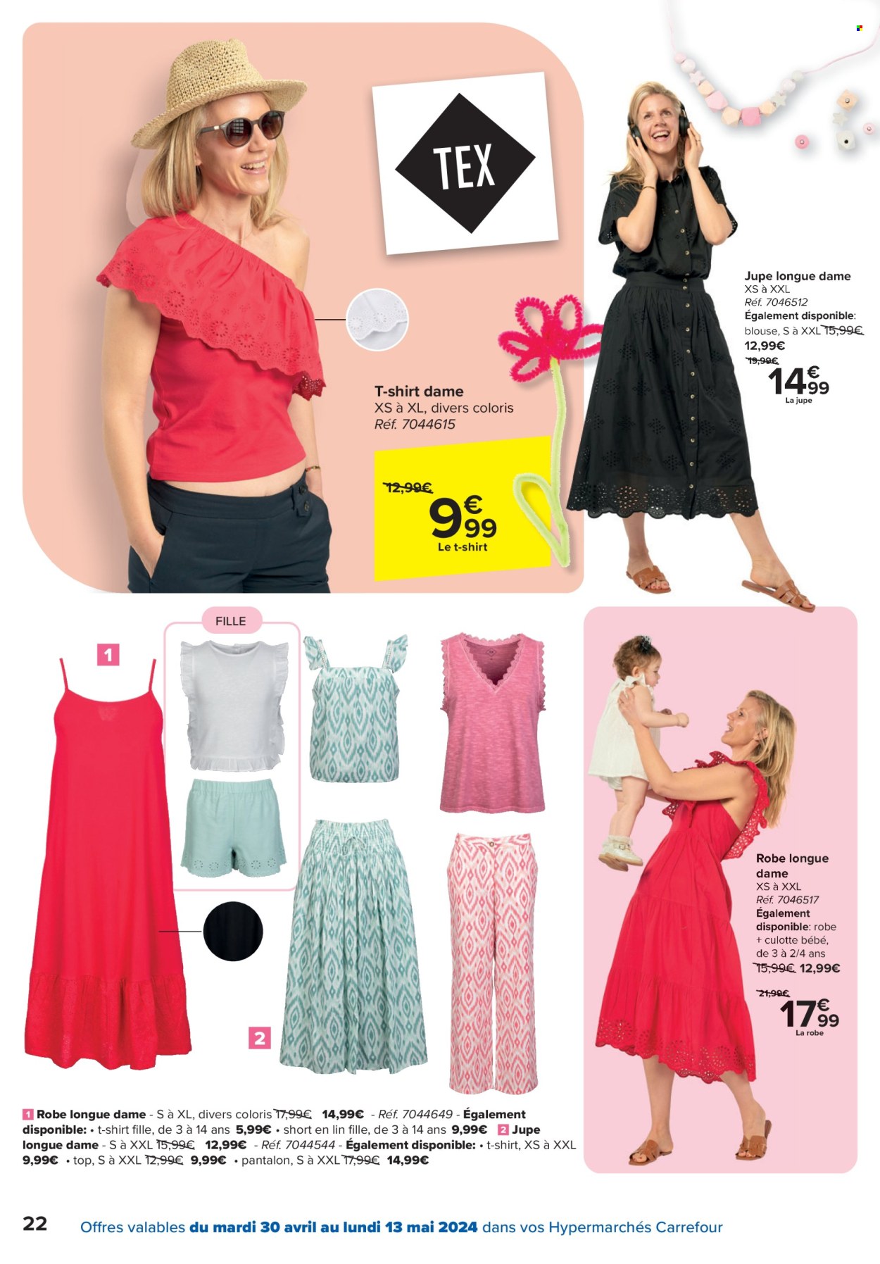 thumbnail - Carrefour hypermarkt-aanbieding - 30/04/2024 - 13/05/2024 -  producten in de aanbieding - short, broek, pantalon, blouse, top. Pagina 22.