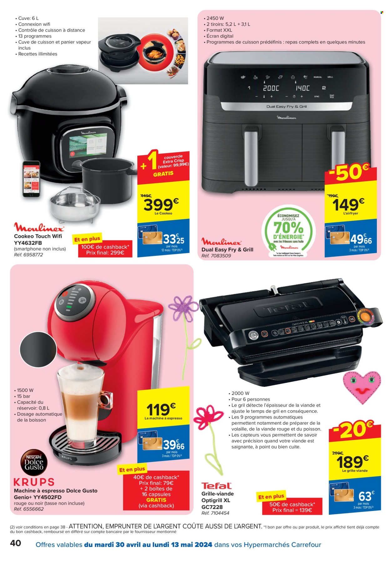 thumbnail - Carrefour hypermarkt-aanbieding - 30/04/2024 - 13/05/2024 -  producten in de aanbieding - Dolce Gusto, Espresso, smartphone, wifi, airfryer, Optigrill, contactgrill, grill. Pagina 40.