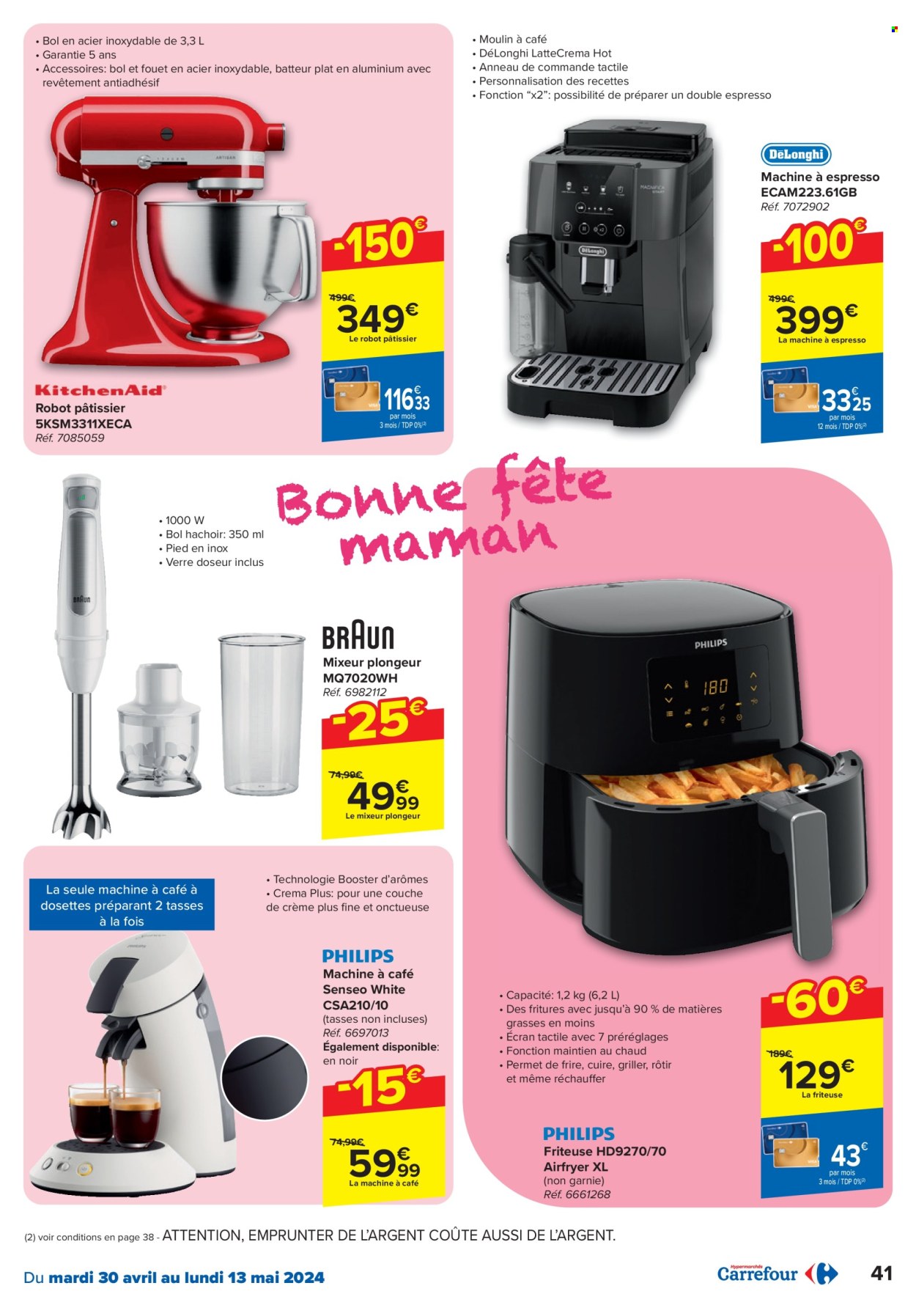 thumbnail - Carrefour hypermarkt-aanbieding - 30/04/2024 - 13/05/2024 -  producten in de aanbieding - Espresso, DeLonghi, Senseo, airfryer, friteuse, robot. Pagina 41.