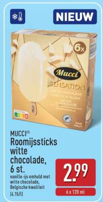 MUCCI® Roomijssticks witte chocolade, 6 st.