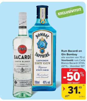Rum Bacardi en Gin Bombay