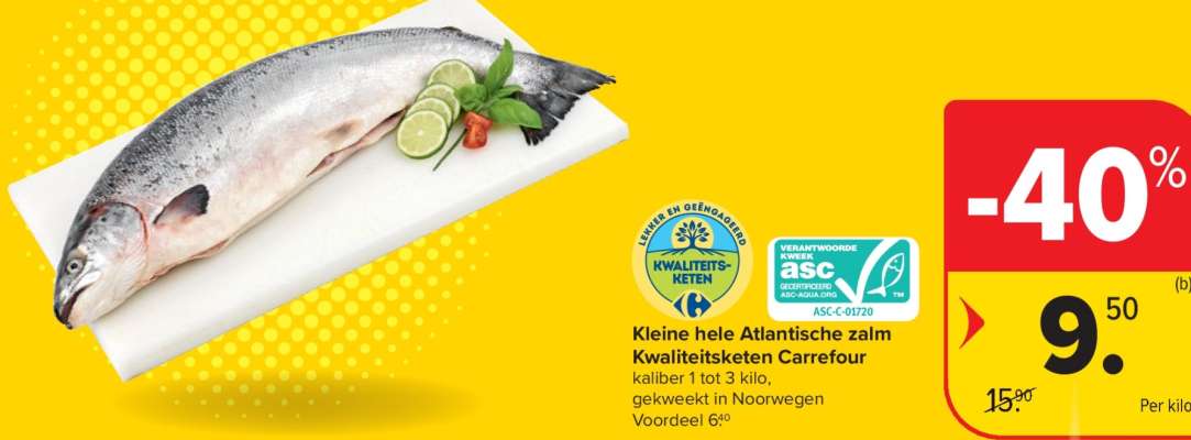 Kleine hele Atlantische zalm Kwaliteitsketen Carrefour