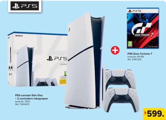 PS5-console Slim Disc + 2 controllers inbegrepen + PS5 Gran Turismo 7