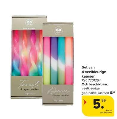 Set van 4 veelkleurige kaarsen