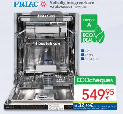 FRIAC Volledig integreerbare vaatwasser FIWV5500L