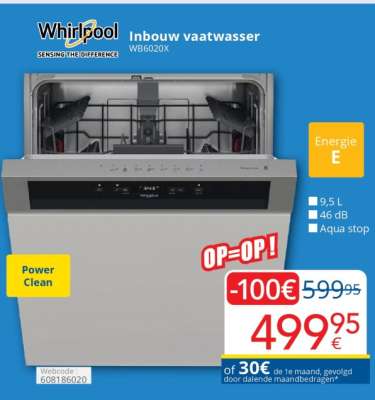 Whirlpool Inbouw vaatwasser WB6020X