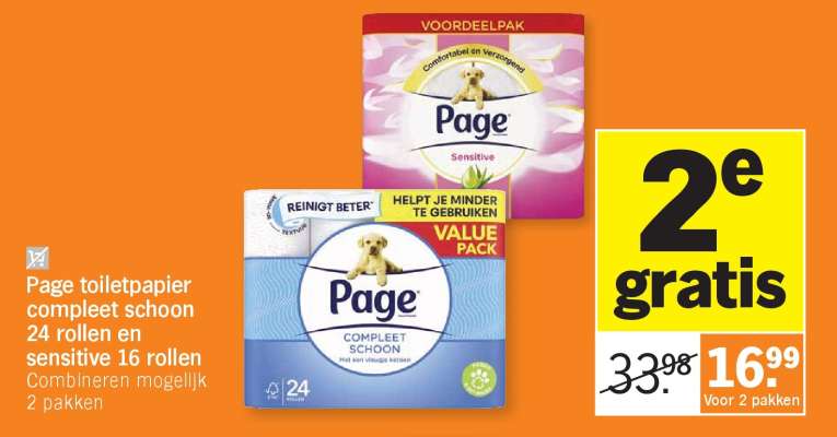Page toiletpapier compleet schoon 24 rollen en sensitive 16 rollen