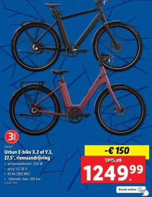 CRIVIT Urban E-bike X.2 of V.3, 27,5", riemaandrijving