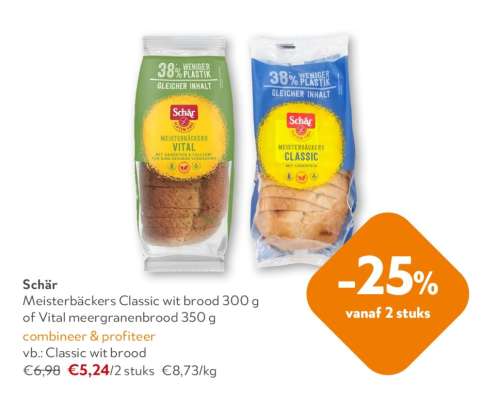 Schär Meisterbäckers Classic wit brood of Vital meergranenbrood