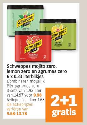 Schweppes mojito zero, lemon zero en agrumes zero