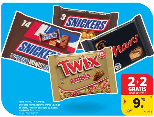 Mars minis, Twix minis, Snickers minis, Bounty minis