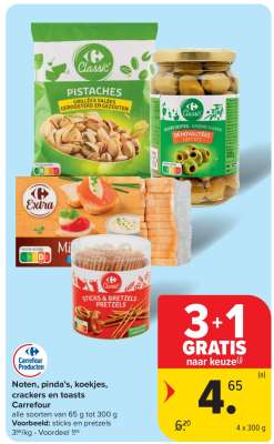 Noten, pinda's, koekjes, crackers en toasts