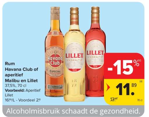 Rum Havana Club of aperitief Malibu en Lillet
