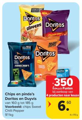 Chips en pinda's Doritos en Duyvis