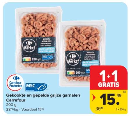 Gekookte en gepelde grijze garnalen Carrefour