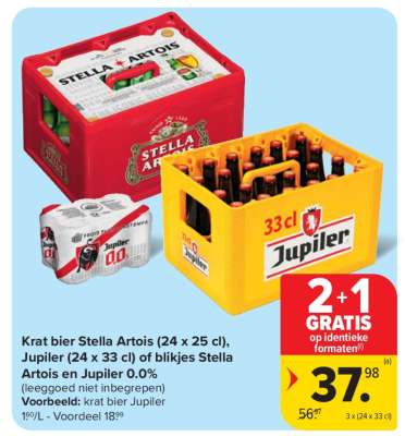 Krat bier Stella Artois, Jupiler of blikjes Stella Artois en Jupiler 0.0%