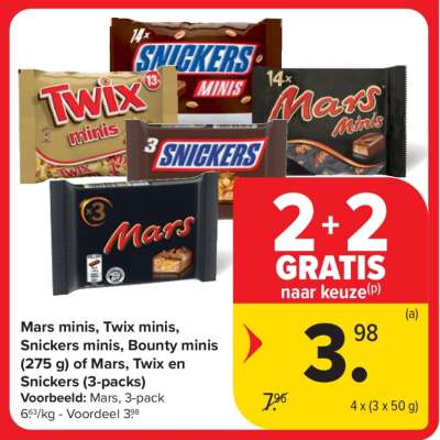 Mars minis, Twix minis, Snickers minis, Bounty minis